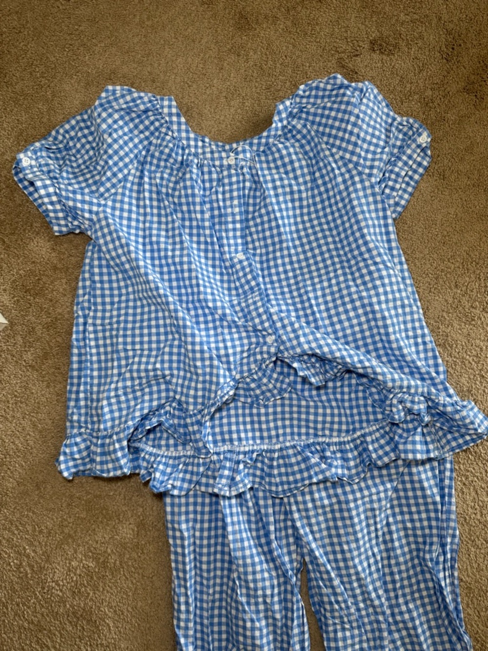 Girls Blue Gingham Ruffle Pajama Set - Picture 2 of 3